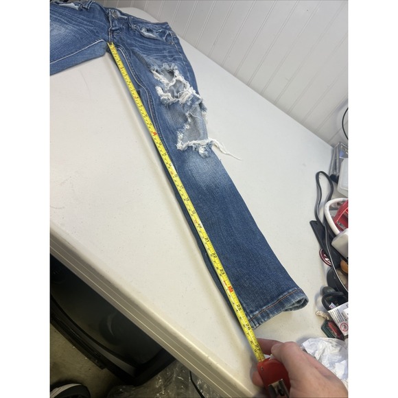 Machine Jeans Acid Wash Torn Ripped Distressed Skinny Jeans Low Rise‎ 5 28x26 - Picture 11 of 11